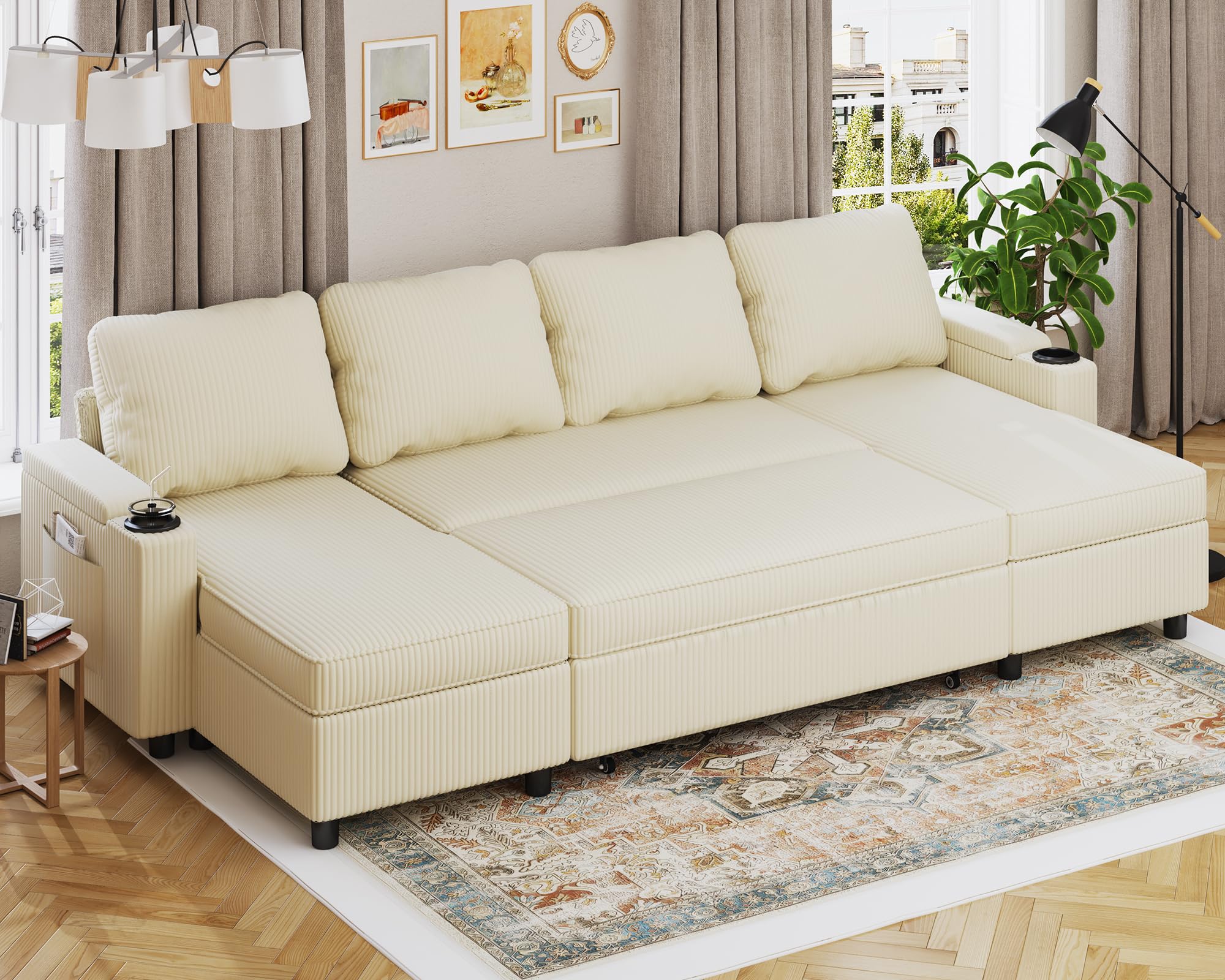Devoko Ecksofa mit Schlaffunktion und Bettkasten 3 Sitzer Schlafsofa Ausziehbar L Form Couch klein Schlafcouch Wohnlandschaft für Wohnung und Wohnzimmer Dunkelgrau