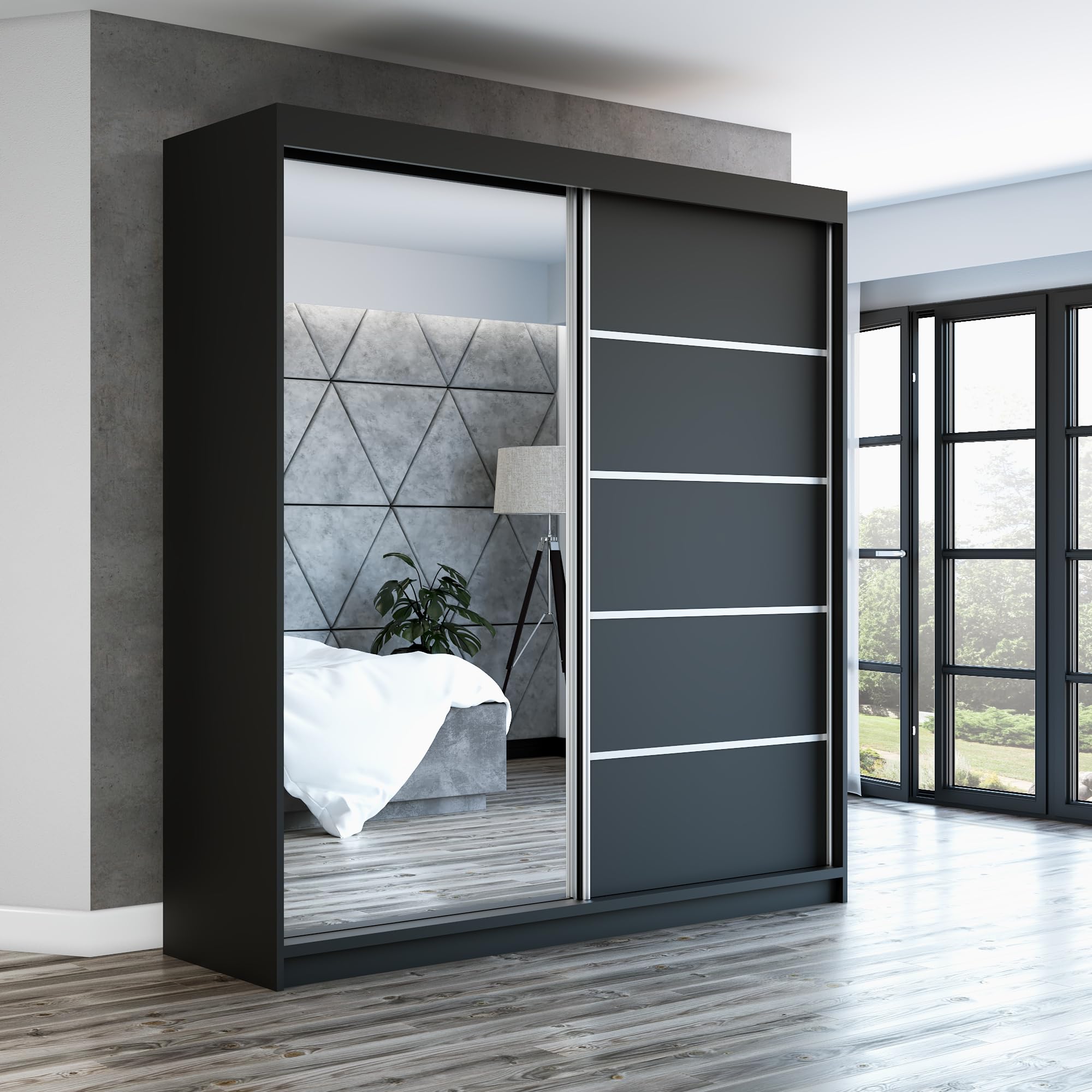 A&J MöbelLand Schwebetürenschrank GAPI Kleiderschrank 2-türig mit Spiegel, Garderobe 160 cm (Weiß/weiß/weiß)