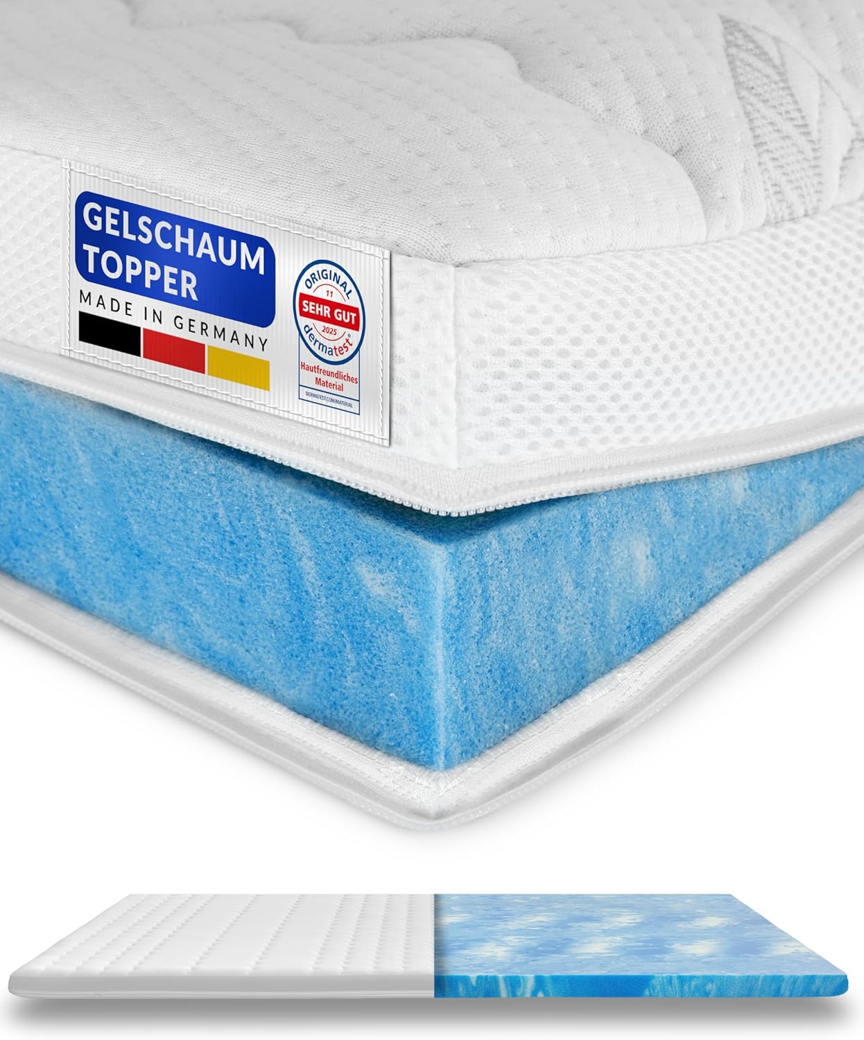 Premium Gelschaum-Topper 180x200 cm mit RG 50 - Hochwertiger Lyocell-Bezug - Antirutschfunktion - Umlaufendes Klimaband - Qualität Made in Germany - Gel-Topper 180 x 200