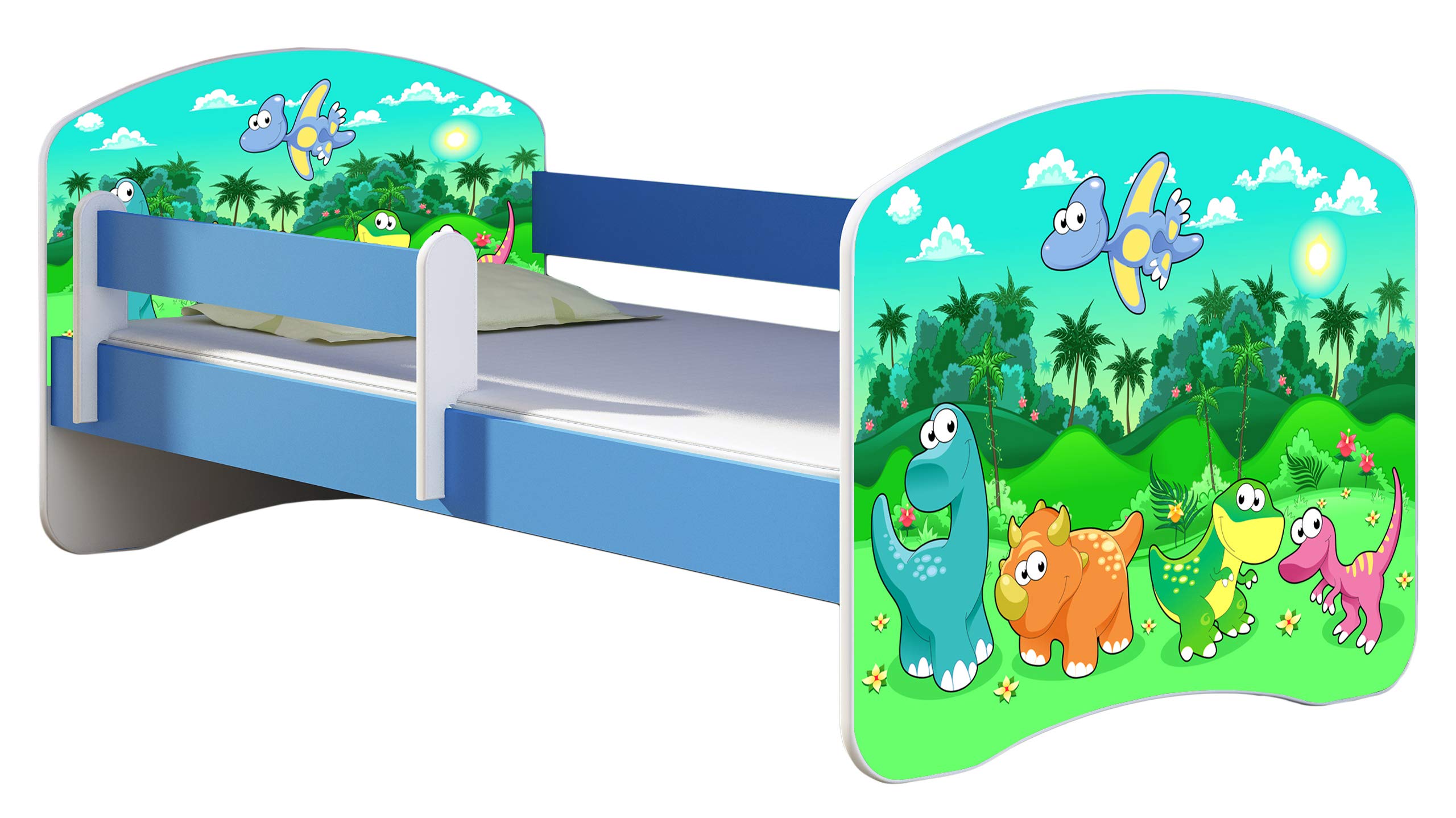 ACMA Kinderbett Jugendbett mit Einer Schublade und Matratze Blau mit Rausfallschutz Lattenrost II 140x70 160x80 180x80 (36 Feuerwehr, 160x80)