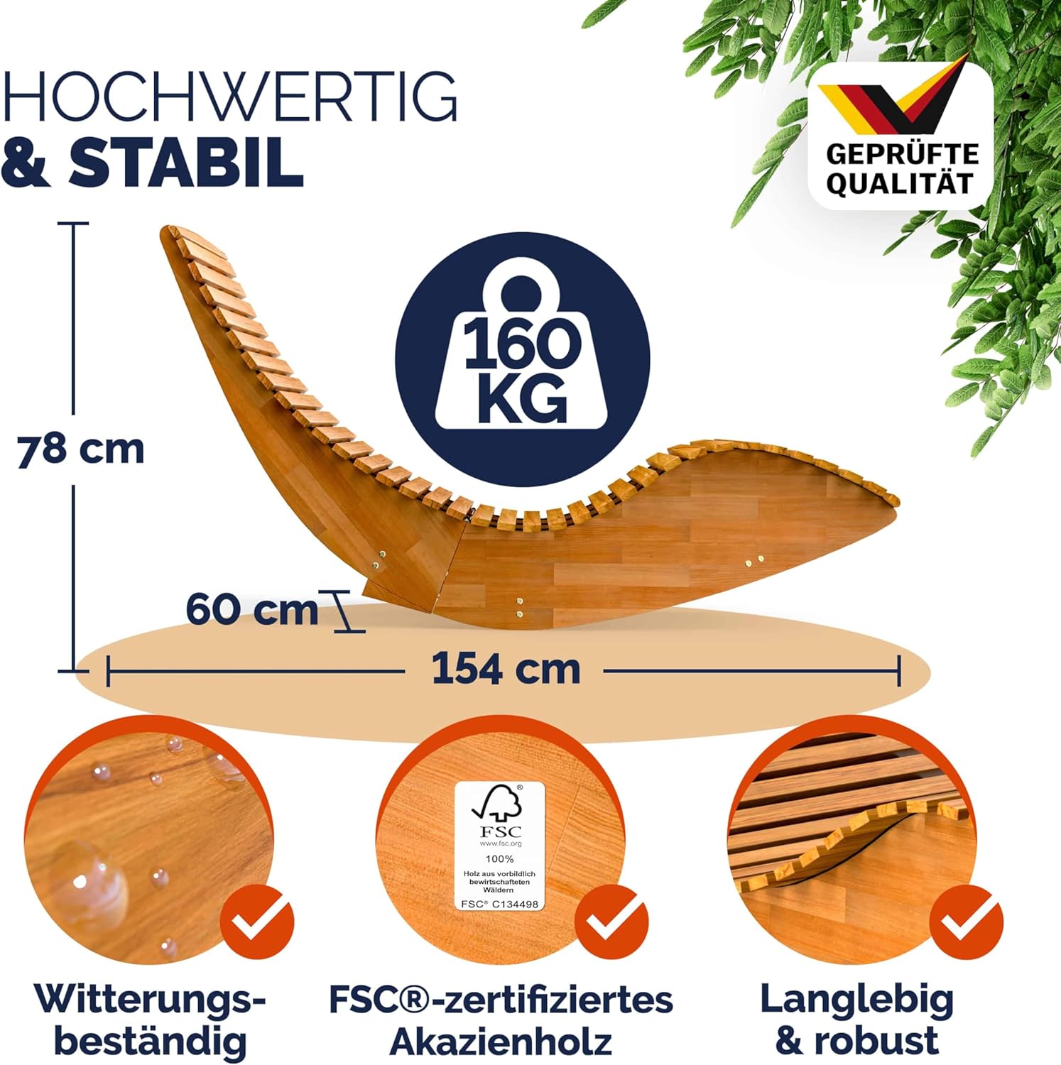 Casaria® 2X Sonnenliege Klappbar Wetterfest Holz 160kg Belastbarkeit Pflegeleicht FSC®-Zertifiziert Akazie Garten Balkon Sauna Liege Holzliege Relaxliege 195x60cm