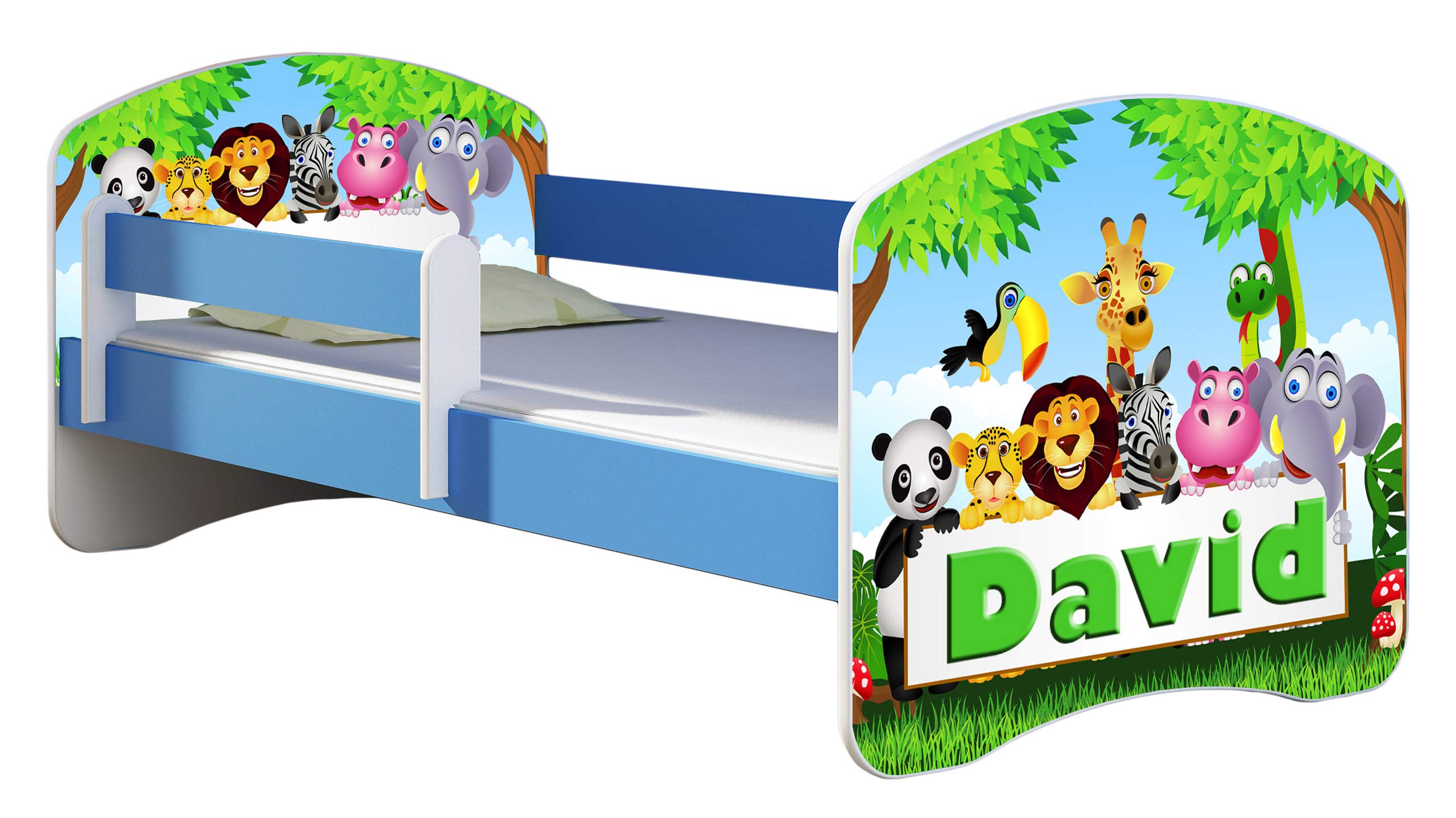 ACMA Kinderbett Jugendbett mit Einer Schublade und Matratze Blau mit Rausfallschutz Lattenrost II 140x70 160x80 180x80 (36 Feuerwehr, 160x80)