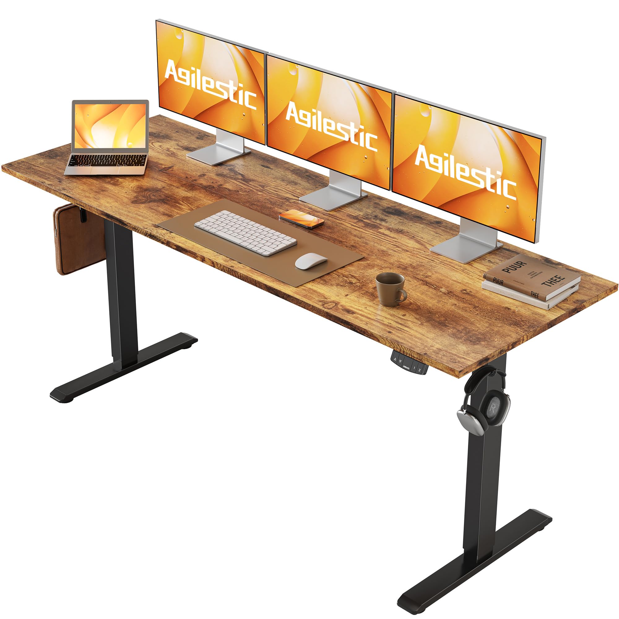 Agilestic Elektrisch Höhenverstellbarer Schreibtisch 120x80 cm, Sitz-Steh Stehpult mit Memory-Funktion, Höhenverstellbarer Computertisch, Gaming-Schreibtisch mit Vierteiliger Tischplatte,Weiß
