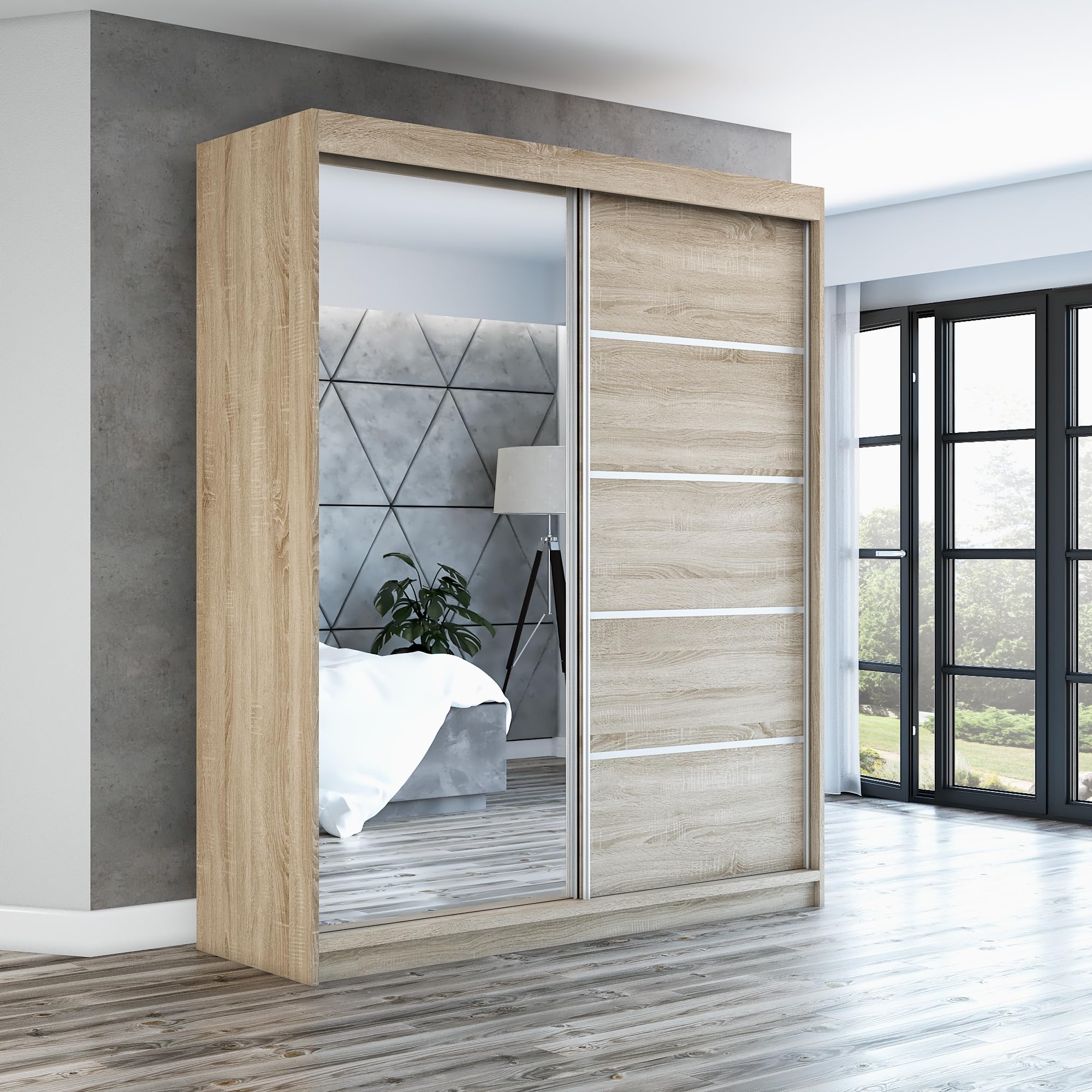 A&J MöbelLand Schwebetürenschrank GAPI Kleiderschrank 2-türig mit Spiegel, Garderobe 160 cm (Weiß/weiß/weiß)