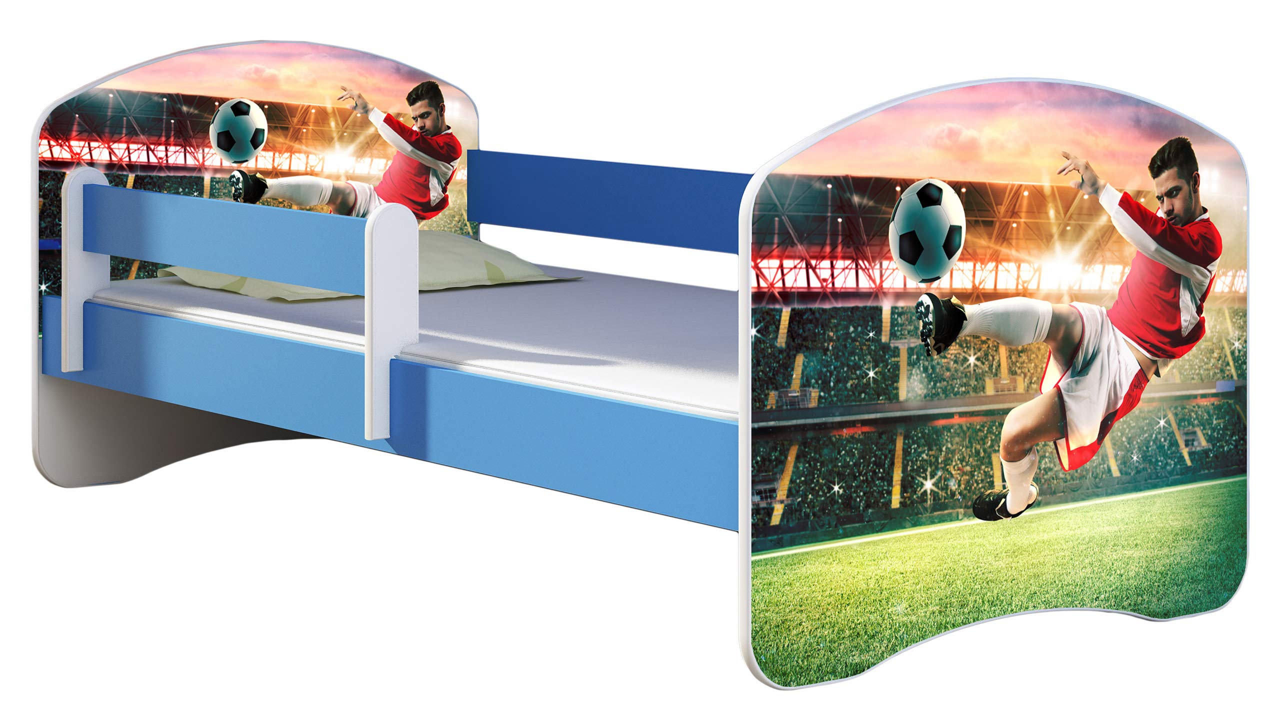 ACMA Kinderbett Jugendbett mit Einer Schublade und Matratze Blau mit Rausfallschutz Lattenrost II 140x70 160x80 180x80 (36 Feuerwehr, 160x80)