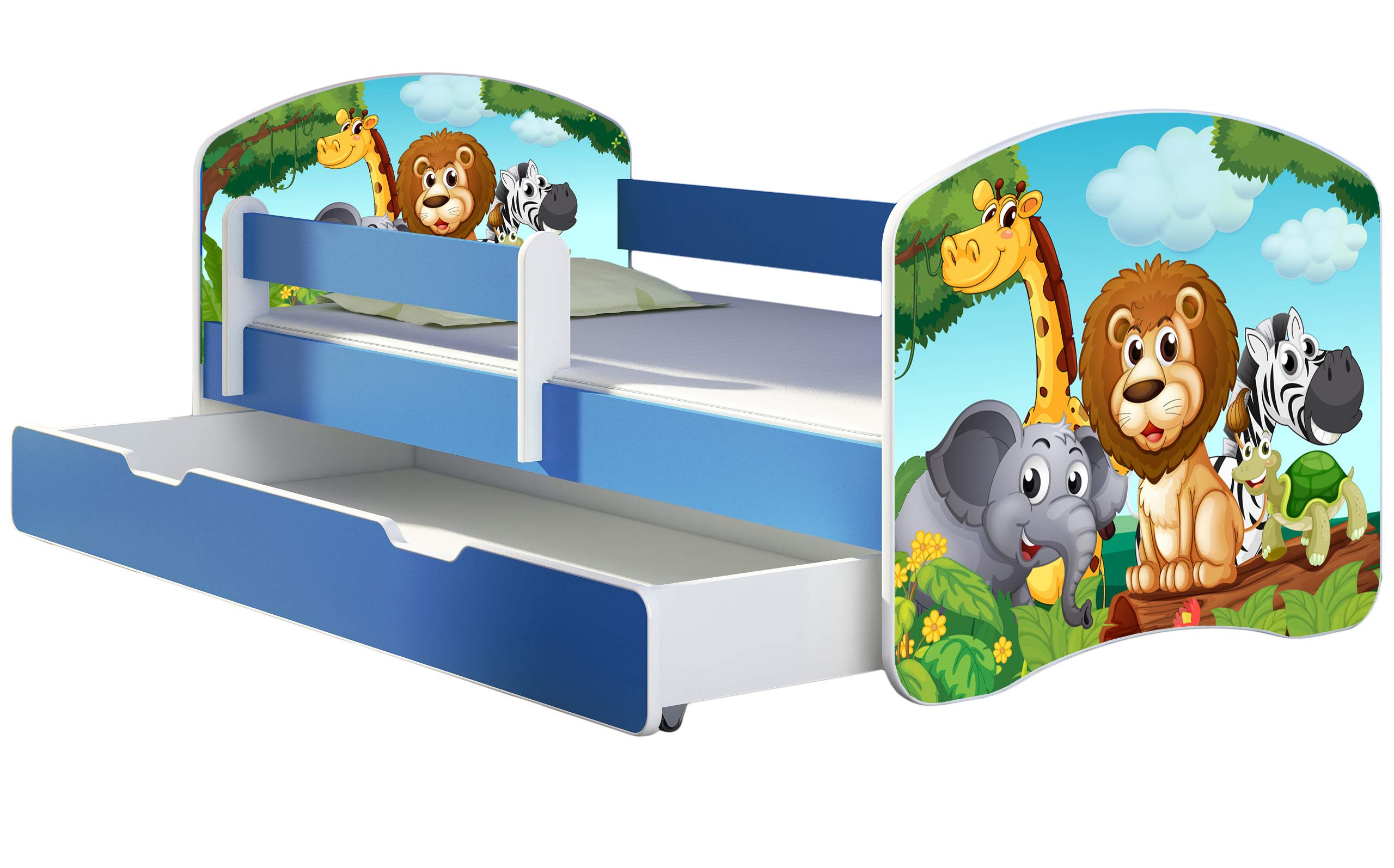 ACMA Kinderbett Jugendbett mit Einer Schublade und Matratze Blau mit Rausfallschutz Lattenrost II 140x70 160x80 180x80 (36 Feuerwehr, 160x80)