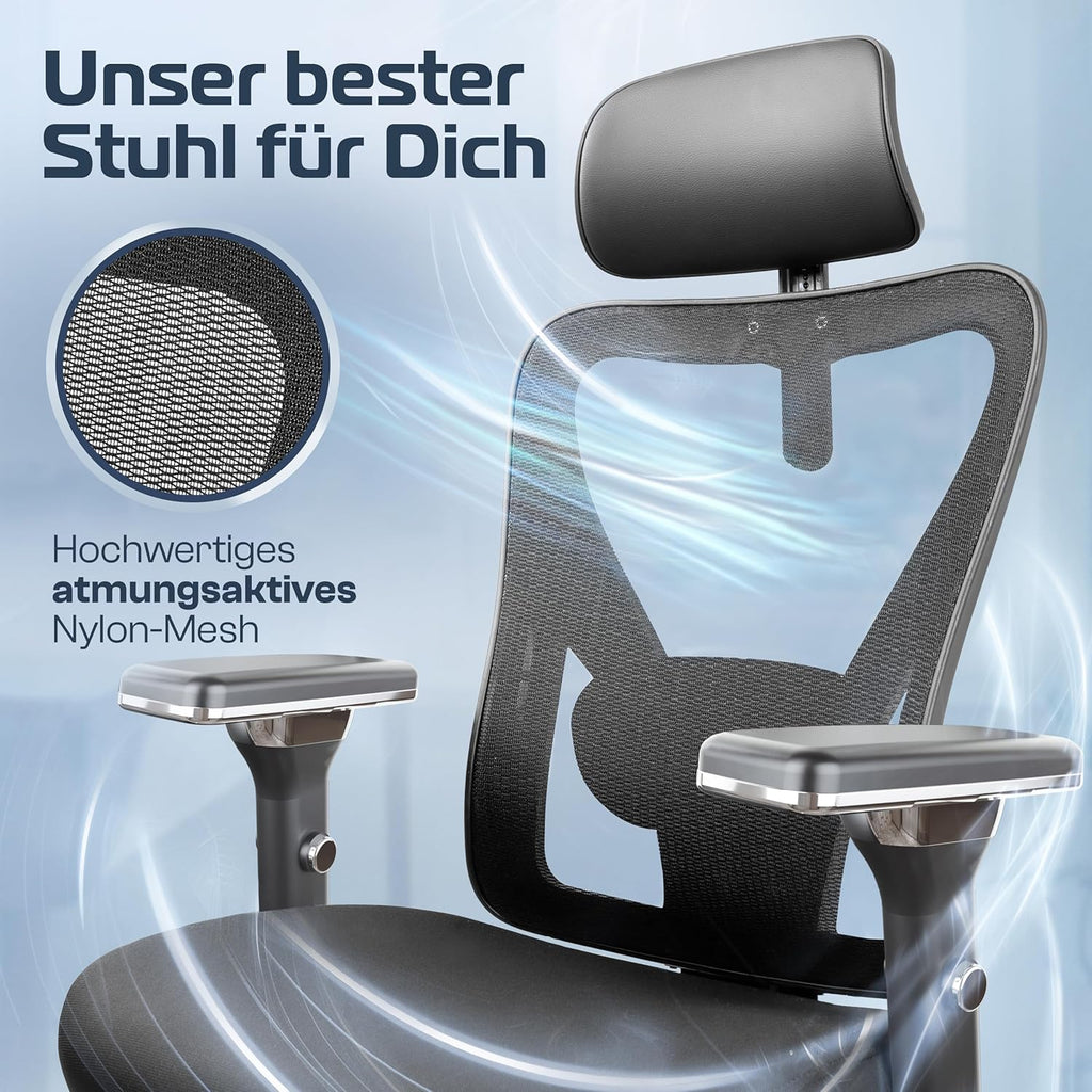 CLOUVOU CleverSeat Bürostuhl Ergonomisch [TESTSIEGER] Schreibtischstuhl 100% individuell einstellbar | Büro Stuhl & Gaming Stuhl | Computerstuhl Home Office Chair Ergonomic | Drehstuhl 150 kg
