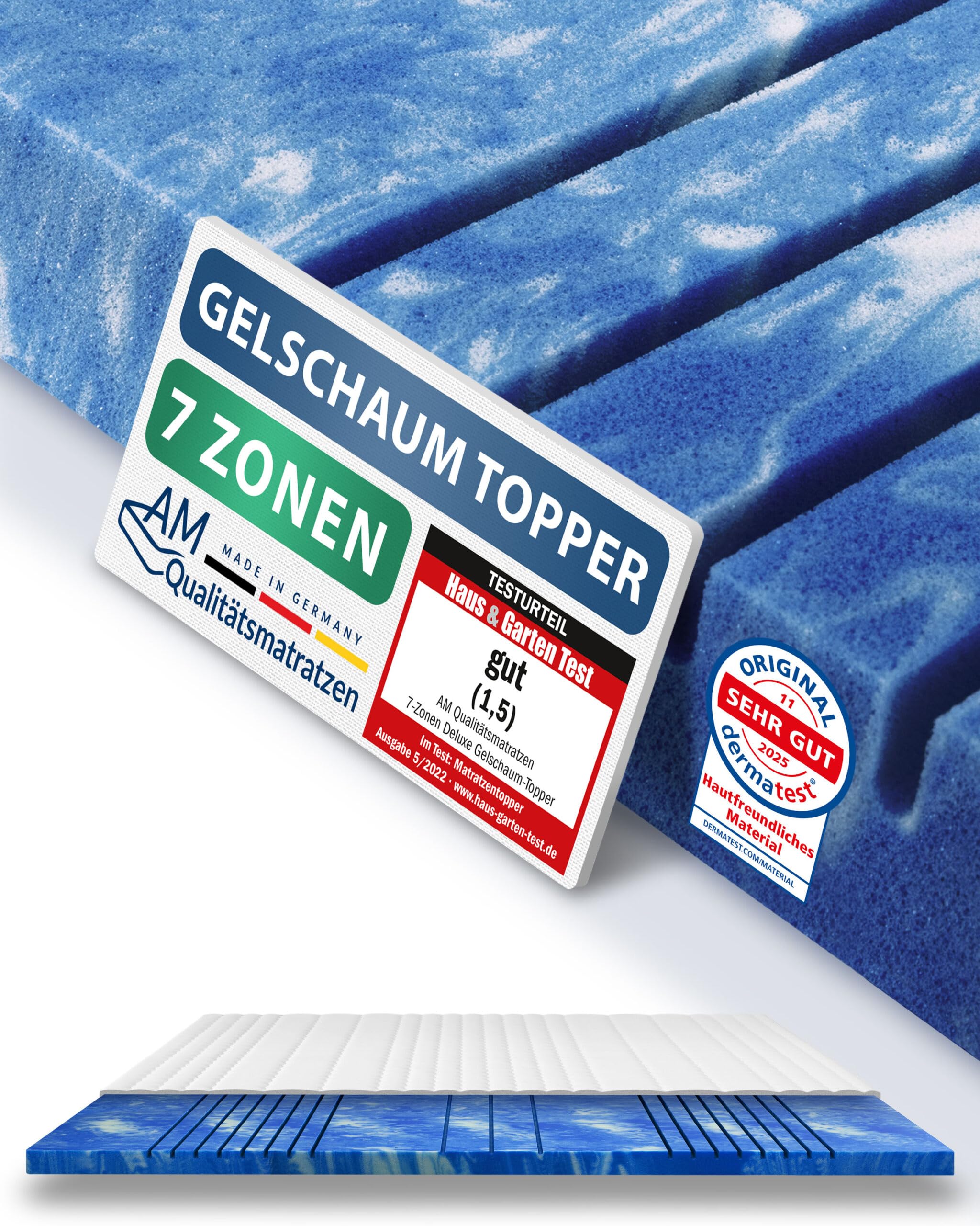 Premium Gelschaum-Topper 180x200 cm mit RG 50 - Hochwertiger Lyocell-Bezug - Antirutschfunktion - Umlaufendes Klimaband - Qualität Made in Germany - Gel-Topper 180 x 200